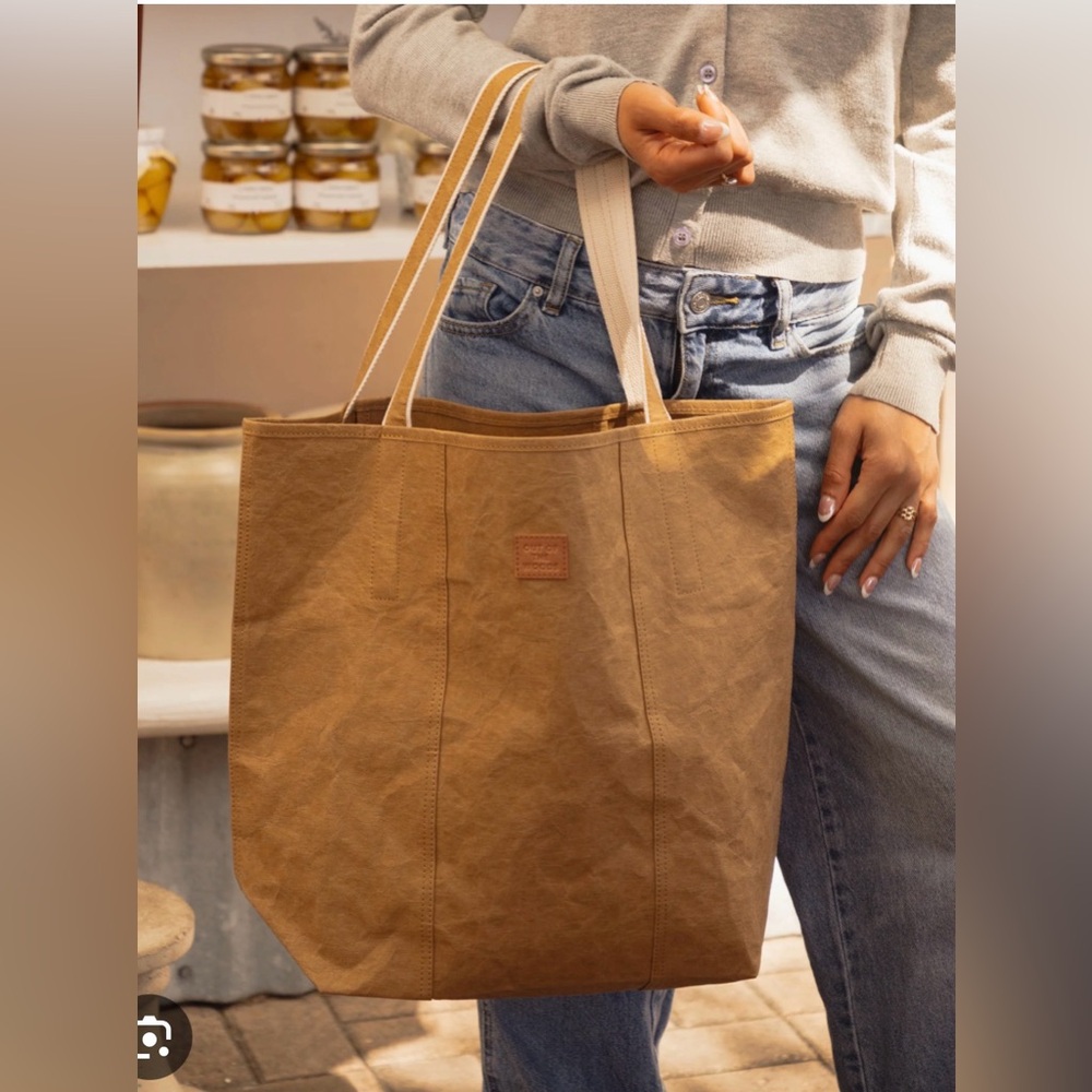 NWT Out of the Woods Iconic Shopper Tote Tan Washable Paper Bag Eco Friendly